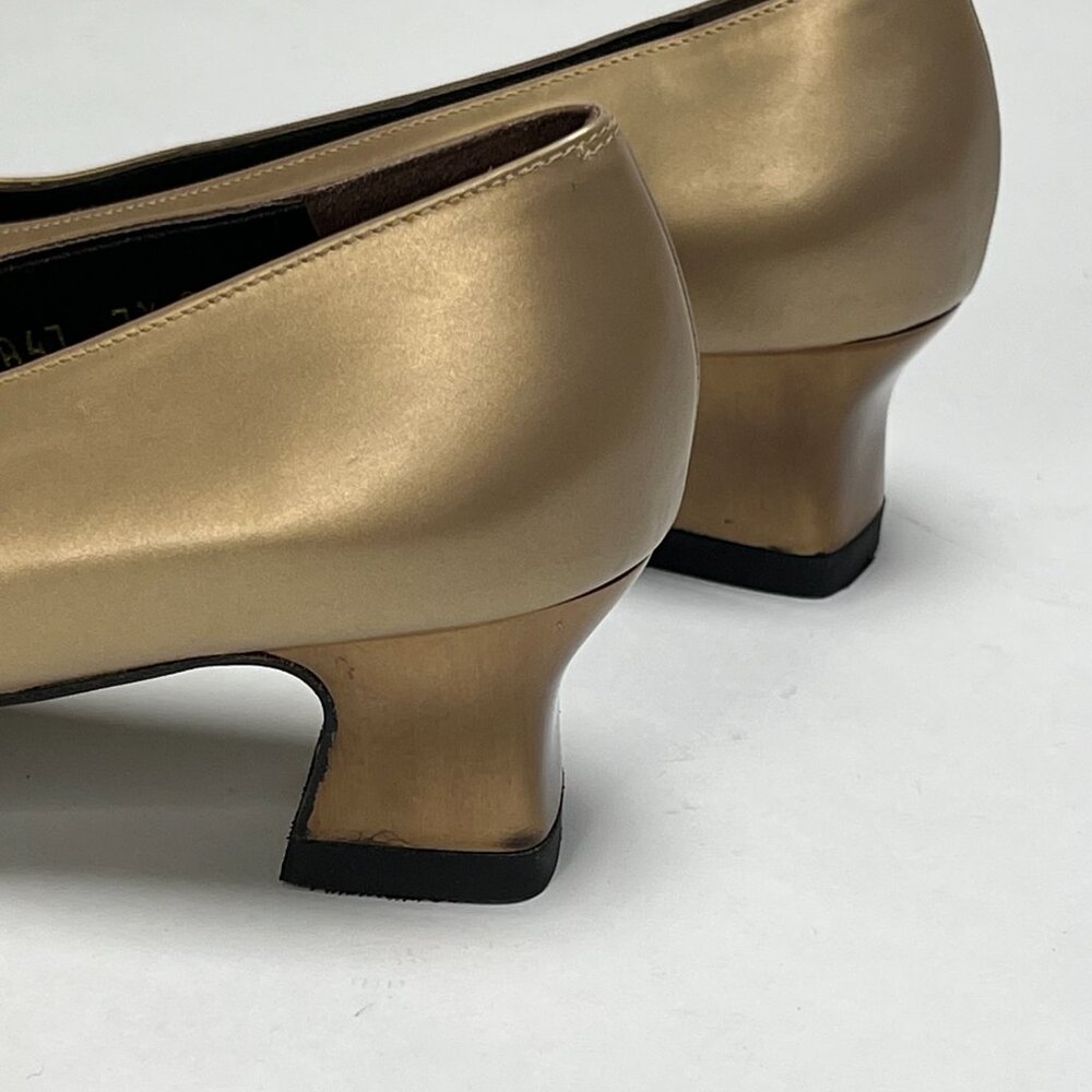 Salvatore Ferragamo gold metallic pumps with 2 inch heel, Size 7.5 AAA